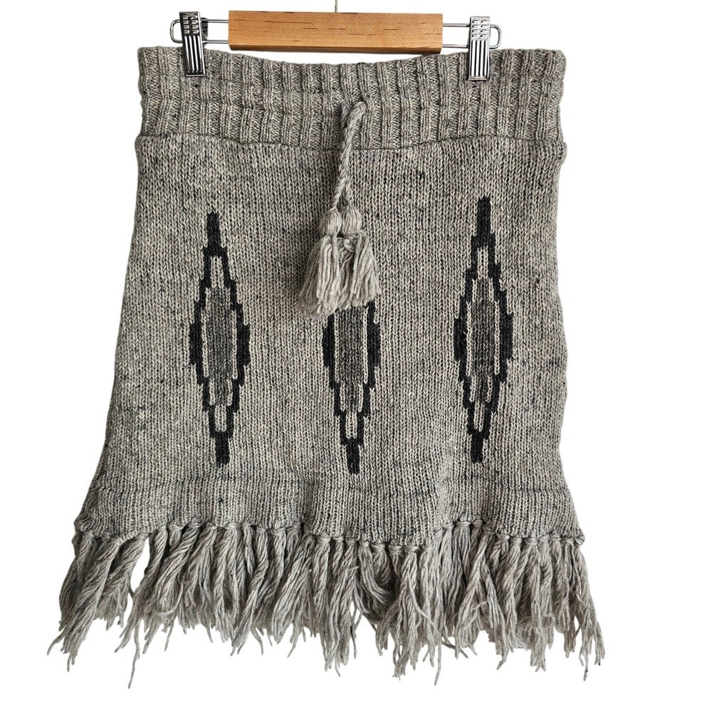 Faxli Wool Tassel Tie‎ Waist Fringe Mini Skirt Tribal Boho Gray XS/S Made Nepal
